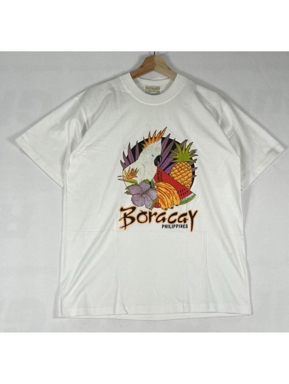 Vintage Boracay Philippines Parrot Fruit White T-shirt Mens Sz M/L